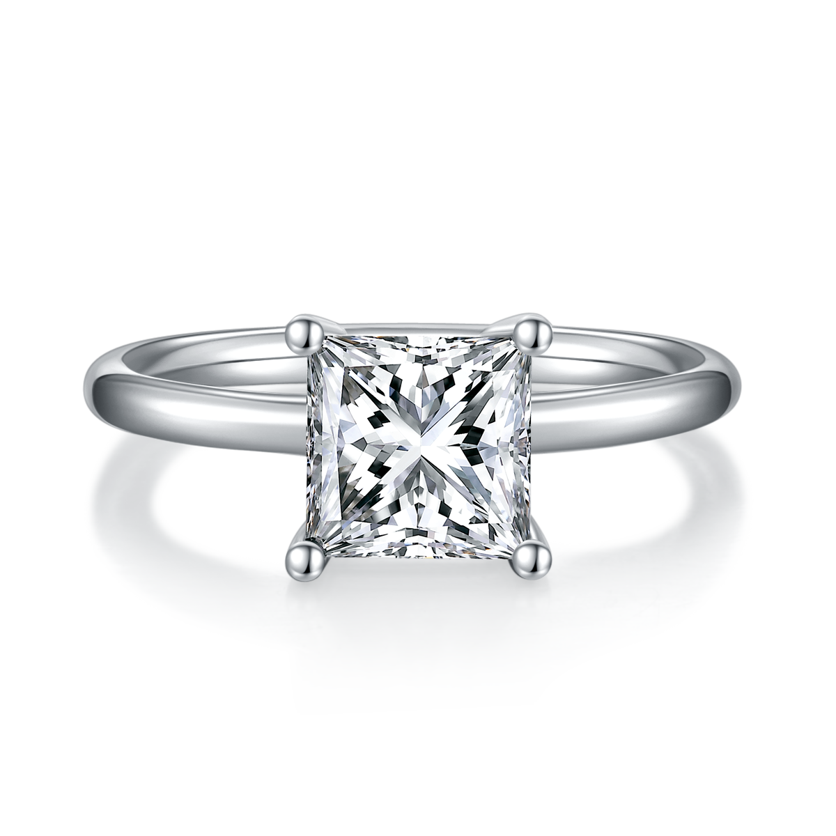 Classic Square S925 Silver Plated Platinum Moissanite Diamond Women's Ring 2.0 Carat D-Class